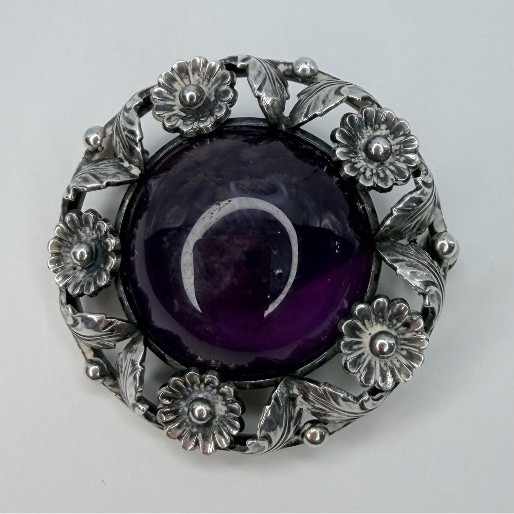 Vintage Niels Erik From Denmark Sterling Silver Amethyst Wreath Brooch Pin